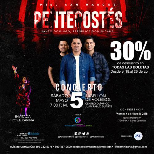 Por primera vez en RD, agrupación cristiana "Miel San Marcos" ofrecerá el 5 de mayo memorable concierto "Tours Pentecostés"