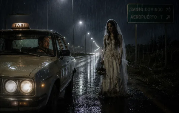 Carretera nocturna evocando la leyenda de la Reina de las Américas